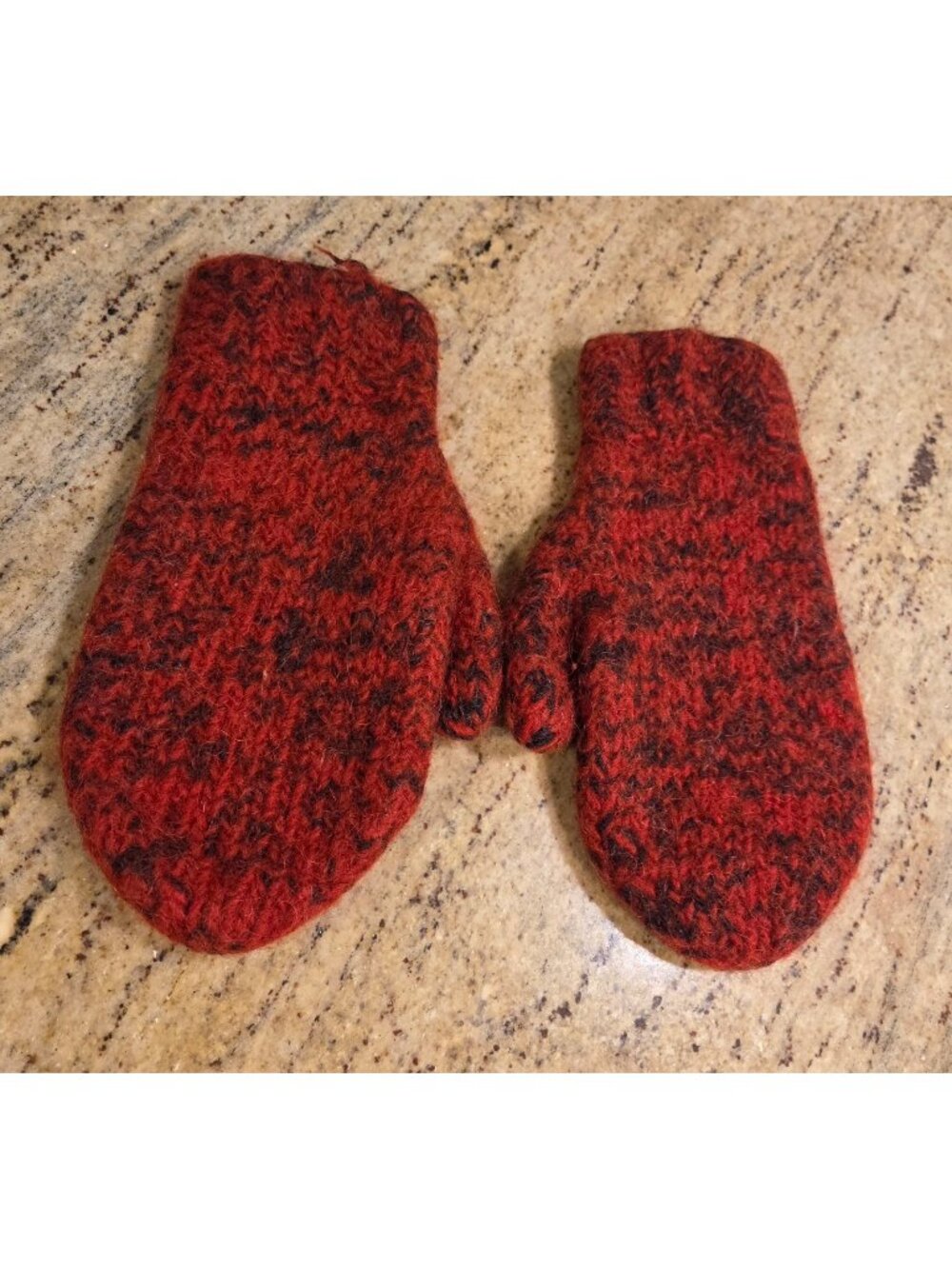 Men's Size XL Red Mittens Wool Hand Made Knit
